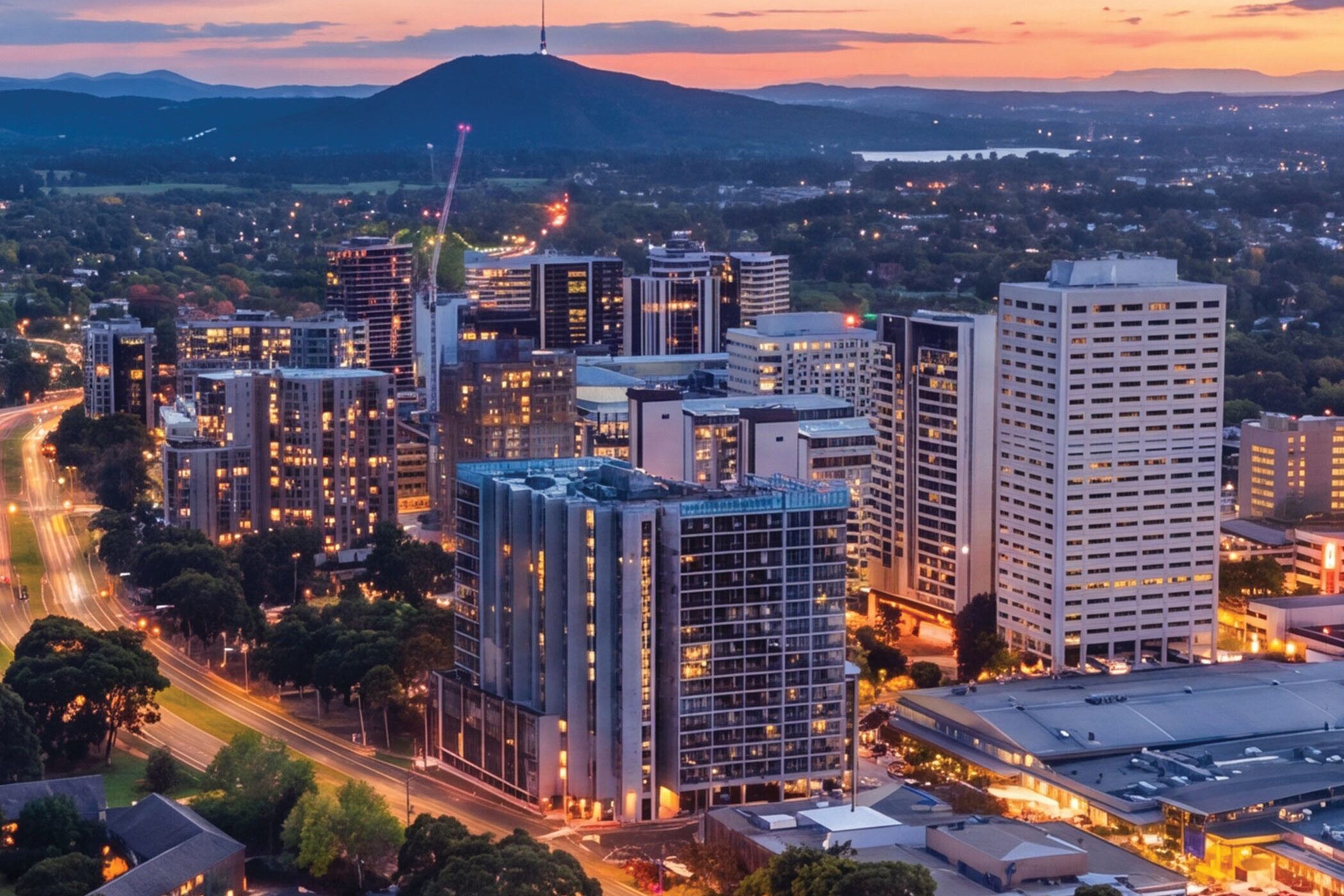 Woden Town Centre at dusk from above